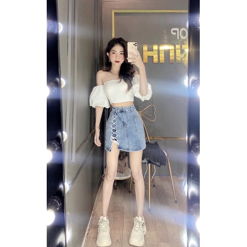 chân váy quần jean Đan dây lưng ( cạp )cao,  co giãn tốt siêu đẹp ạ ( hình thật 100%) | BigBuy360 - bigbuy360.vn