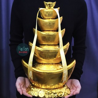 (size Đại) Tháp thỏi vàng 6 tầng vân Rồng Phụng trang trí phong thủy Tết năm mới chiêu tài lộc
