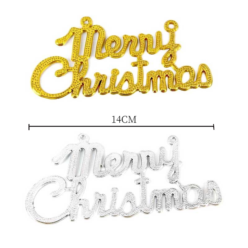 Phụ Kiện Treo Trang Trí Cây Thông Giáng Sinh Bằng Nhựa Màu Vàng / Bạc In Chữ Merry Christmas