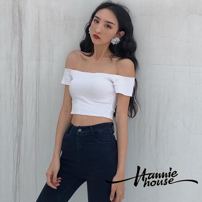 Áo kiểu tay ngắn trễ vai cổ thuyền thiết kế quyến rũ cho nữ