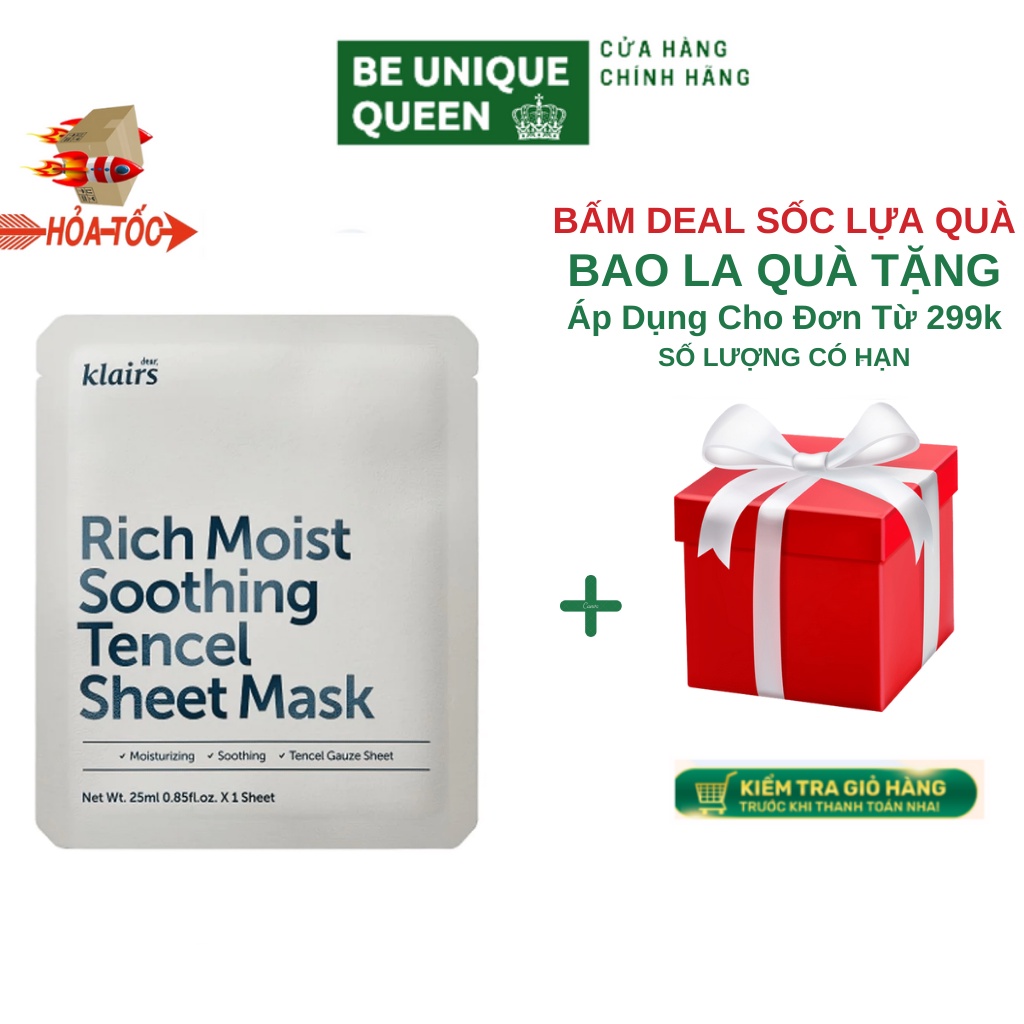 Mặt nạ dưỡng ẩm sâu, làm dịu dành cho da nhạy cảm, dầu mụn Dear Klairs Rich Moist Soothing Tencel Sheet Mask 25ml
