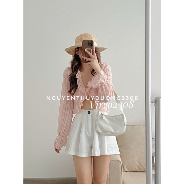 [HÀNG SẴN]ÁO CADIGAN HOA REN CỔ BÈO THẮT DÂY NƠ NGỰC SIÊU ĐIỆU