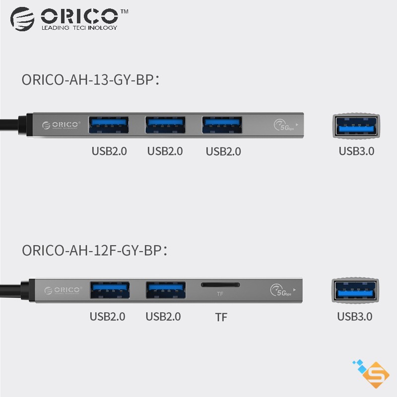 Hub chia cổng ORICO chuyển đổi Type-C sang 4 cổng USB 3.0 + 2.0 AH-13/ 3 cổng USB và khe đọc thẻ nhớ AH-12F