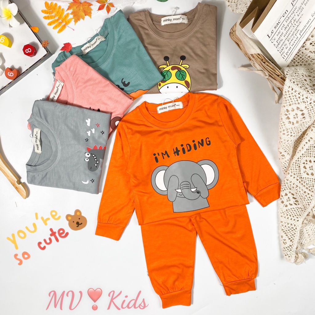 [SALE] Bộ Quần Áo Bé Gái, Bé Trai Minky Mom Vải Thun Lạnh Hoạ Tiết Sư Tử Bịt Mắt, Bộ Dài Tay Cho Bé Thu Đông MKMTD2156