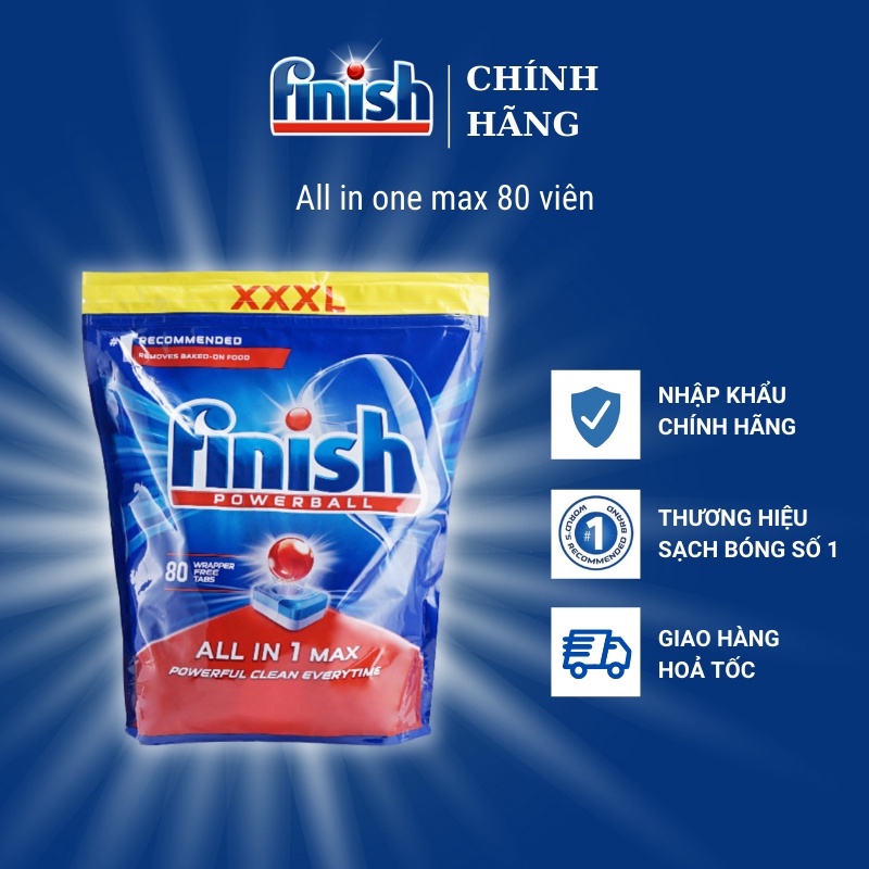 Viên rửa bát FINISH ALL IN 1 MAX 80 VIÊN hương chanh nhập khẩu chính hãng EU