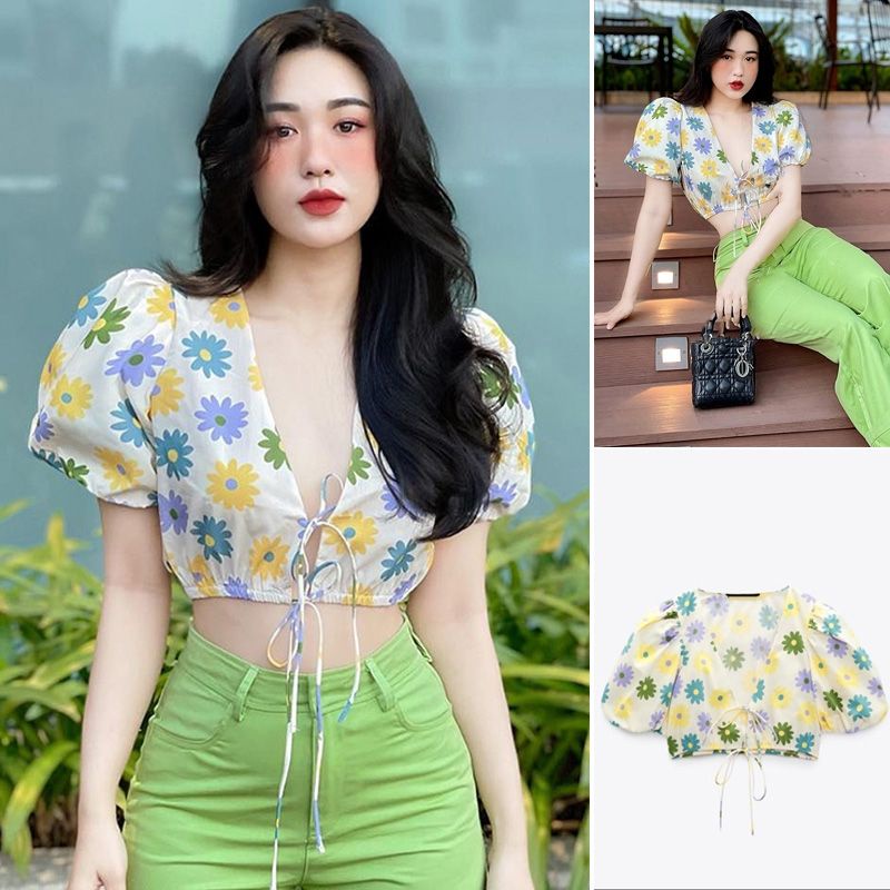 ÁO HOA CROPTOP TAY PHỒNG ZR XUẤT XỊN