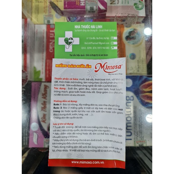 Miếng dán giữ nhiệt sưởi ấm Mimosa⚡Chính hãng⚡Hàng việt nam chất lượng cao Sưởi ấm và giữ nhiệt cho cơ thể