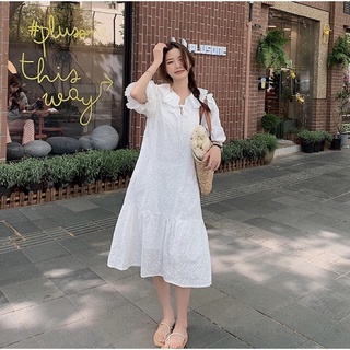Váy babydoll trắng cổ bèo