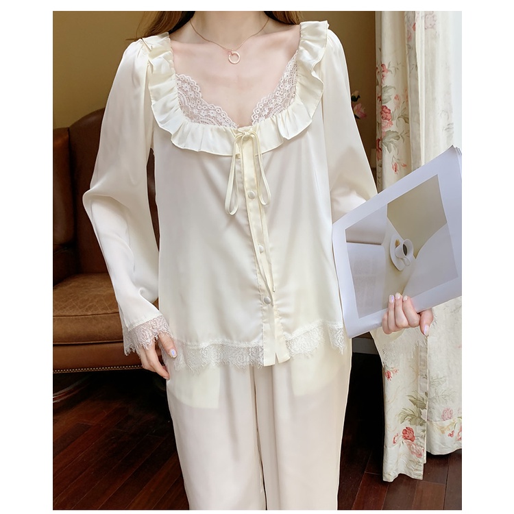 (SALE) Set bộ lụa mặc nhà phối ren quảng châu