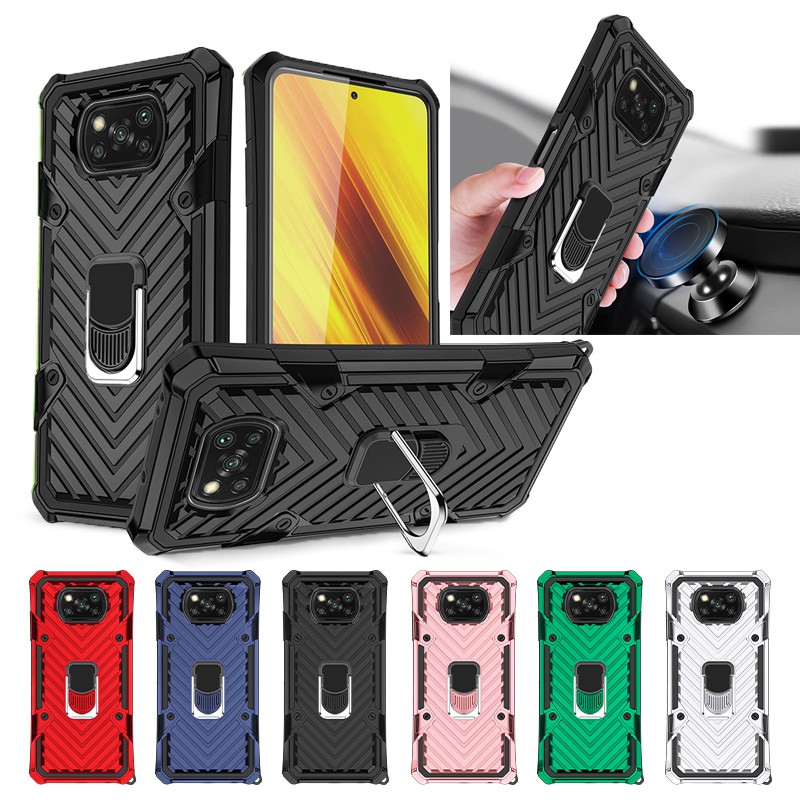 Armor Bumper Ốp lưng chống sốc Kicker Case cho Xiaomi Redmi 6A 7A 9 9A Ring Stand Holder Cover Protection cho Xiaomi Redmi Note 8 9S 9 Pro Max POCO X3 NFC