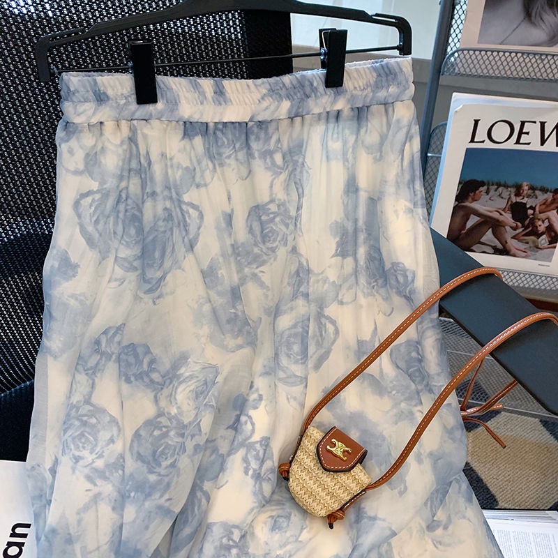 Chân Váy Chữ a Dài Lưng Cao Dáng Rộng Chất Liệu Chiffon In Họa Tiết Hoa Thời Trang Mùa Hè Cho Nữ