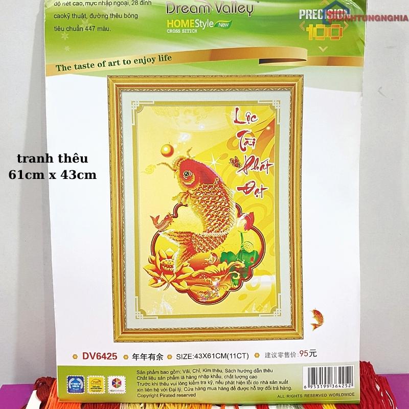 Tranh đính đá, tranh thêu chữ thập cá chép lộc tài phát đạt