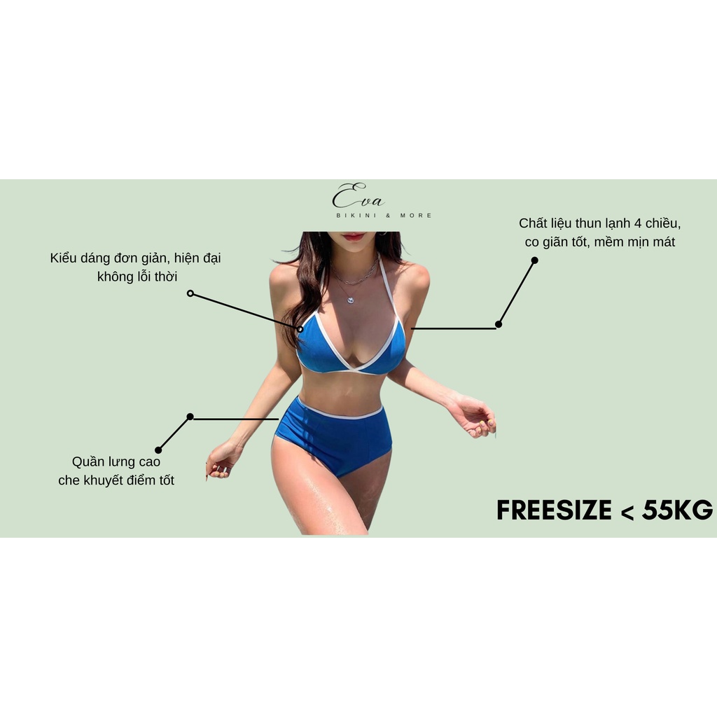 Bikini bộ bơi đồ bơi nữ đi biển 2 mảnh áo tam giác bo thun viền trắng quần lưng cao che khuyết điểm EVA 2MTGBT