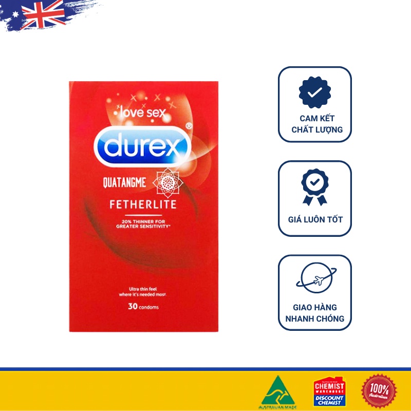 Bao cao su Durex Fetherlite Ultra Thin Feel Condoms Extra Sensitive 30 chiếc của Úc (SP3)