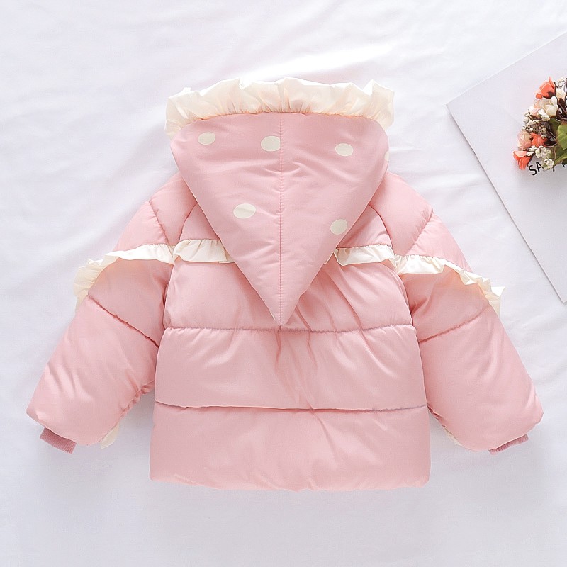 Áo Khoác cotton Dày Dặn Màu Trơn Họa Tiết Dâu Tây Dễ Thương Phong Cách Hàn Quốc Cho Bé Gái ^ o ^