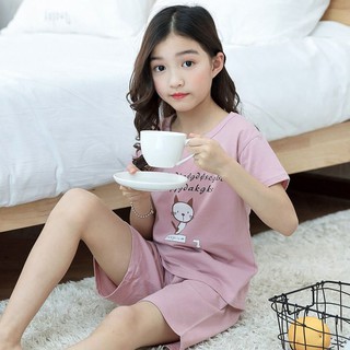 Bộ đồ mặc ở nhà tay ngắn vải cotton thoải mái cho bé gái