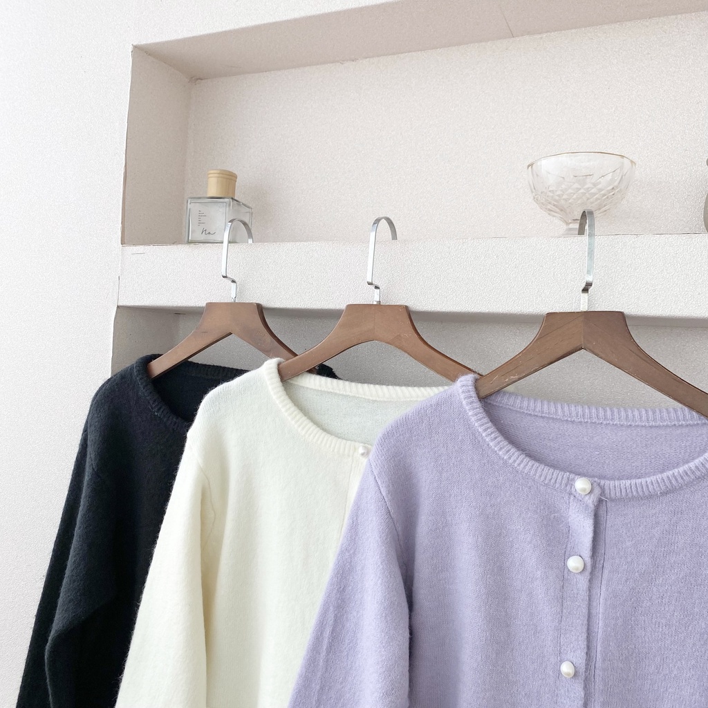 HÀNG SẴN_Áo Khoác Cardigan Cashmere Retro Đính Cúc Thu Đông 2021