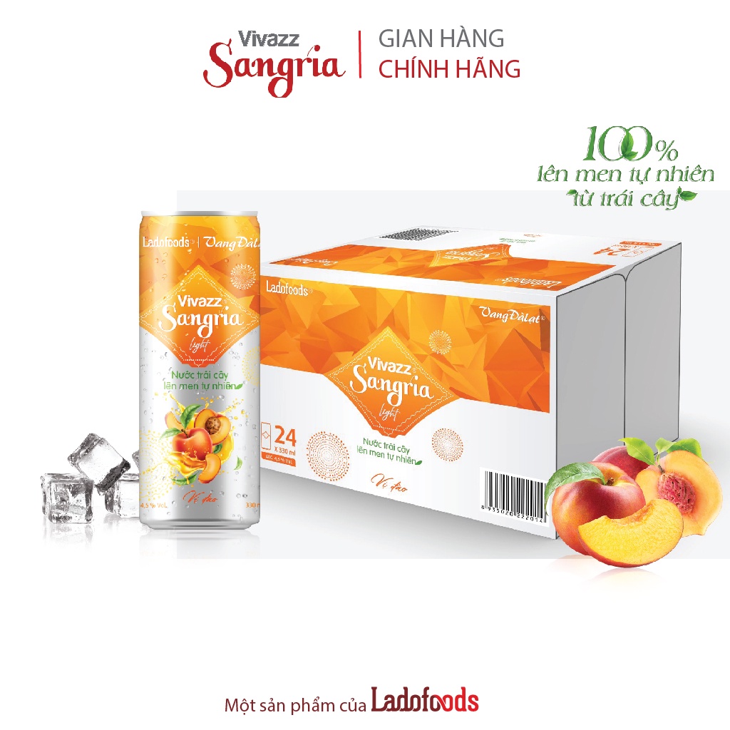 Thùng 24 lon Vivazz Sangria Light - Nước trái cây lên men tự nhiên vị đào - lon 330 ml