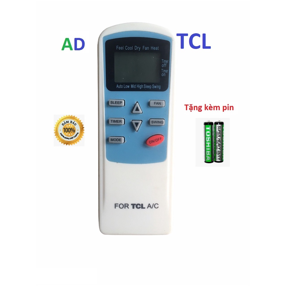 ĐIỀU KHIỂN ĐIỀU HÒA TCL TCL 9000BTU  MẶT XANH - TẶNG KÈM PIN - REMOTE ĐIỀU KHIỂN MÁY LẠNH TCL 1 NÚT ĐỎ