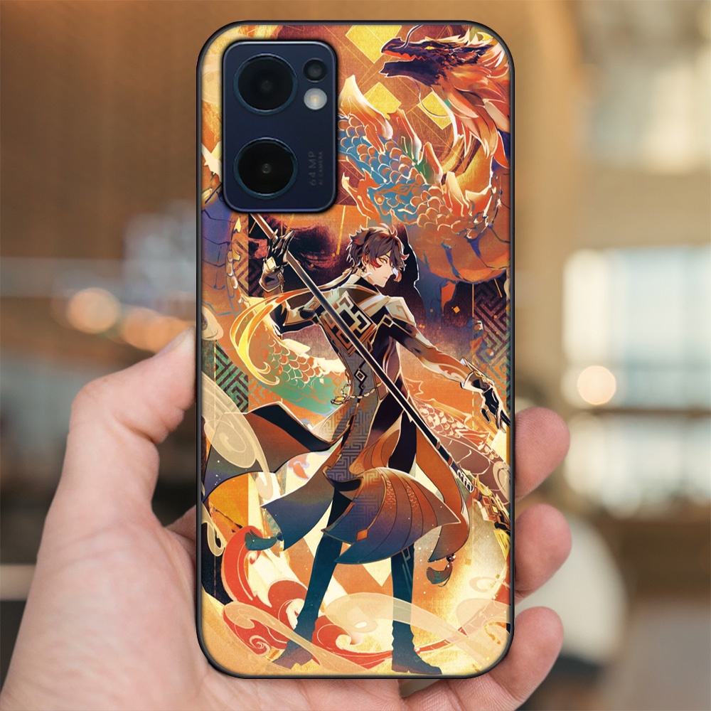 Ốp lưng Oppo Reno 7 5G viền đen in hình Zhongli Genshin Impact