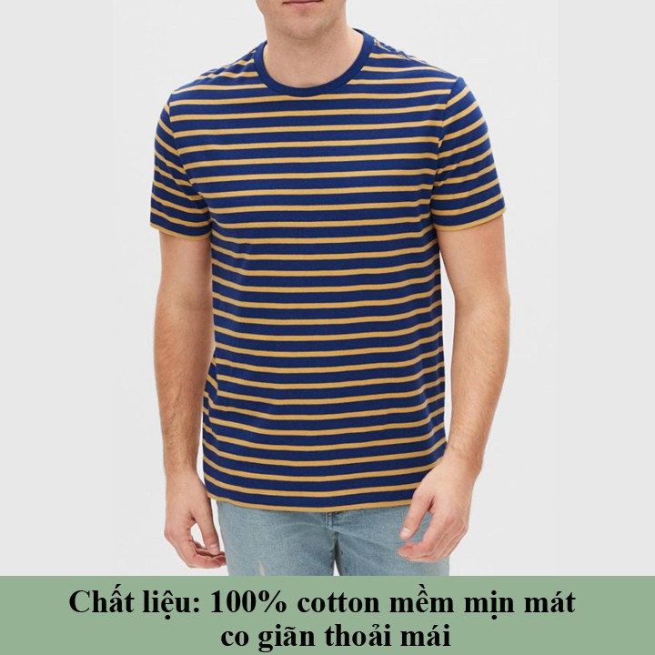 ÁO THUN NAM GAP CỔ TRÒN - XANH TRẮNG