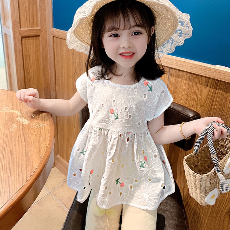 Áo sơ mi trắng giả váy thêu hoa cho bé gái (Cao 80-130cm & nặng 8-25kg) N01107