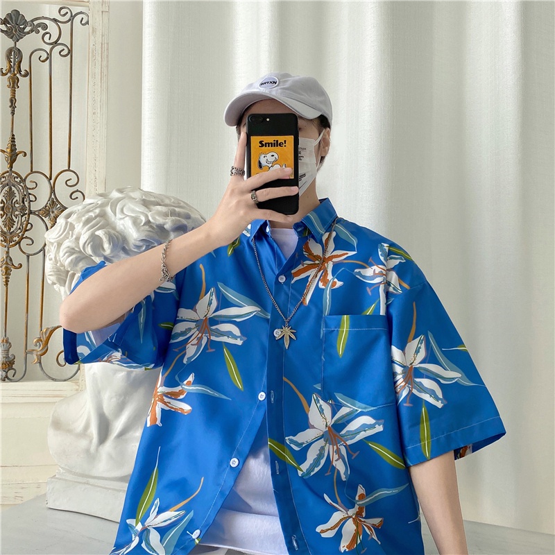 Áo Sơ Mi Đi Biển Dáng Rộng Cỡ Lớn M-3XL Thời Trang Mùa Hè Hàn Quốc Cho Nam