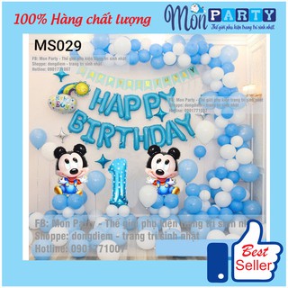 Trang trí sinh nhật 💝FREE SHIP💝 Set bóng bay sinh nhật chuột mickey cho bé trai 1 tuổi, trang trí thôi nôi cho bé giá rẻ