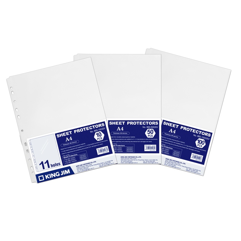 Sơ mi 11 lỗ King Jim khổ A4S 860 - túi 100 chiếc - Bìa nhựa bảo vệ hồ sơ đa năng