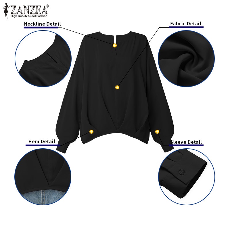 Áo kiểu nữ Zanzea tay dài cổ chữ V phong cách Hàn Quốc
