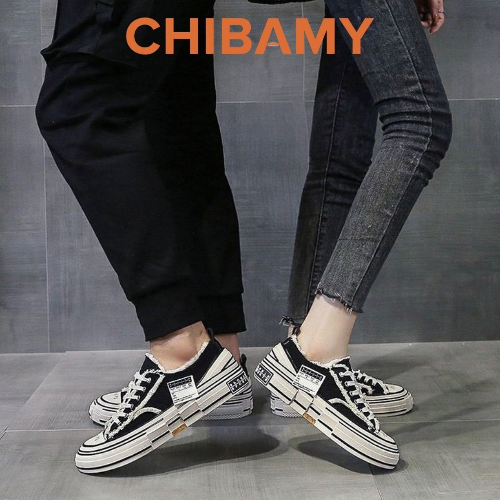 Giày thể thao nam nữ Xves vải rách đế đúc cao 4cm, giày cặp CHIBAMY