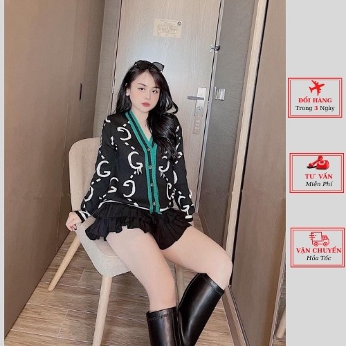 Áo cardigan len nữ họa tiết màu đen đỏ be phong cách ulzzang hàn quốc thời trang yolo fashion