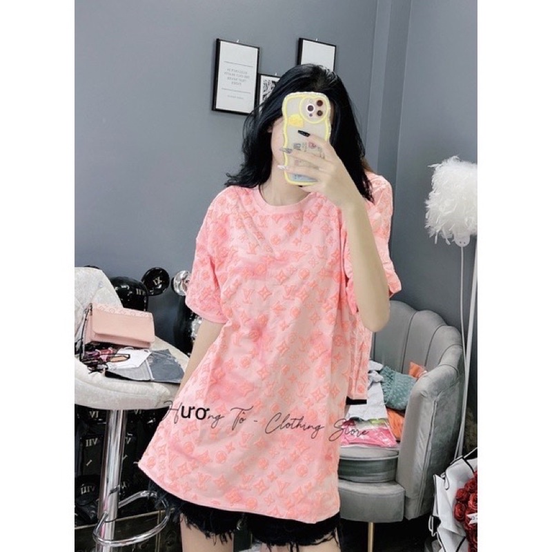 Áo Thun Tay Lỡ Loang Họa Tiết LV 5 Màu In Kín BIGOMALL - Áo phông nam nữ unisex freesize form rộng 65kg