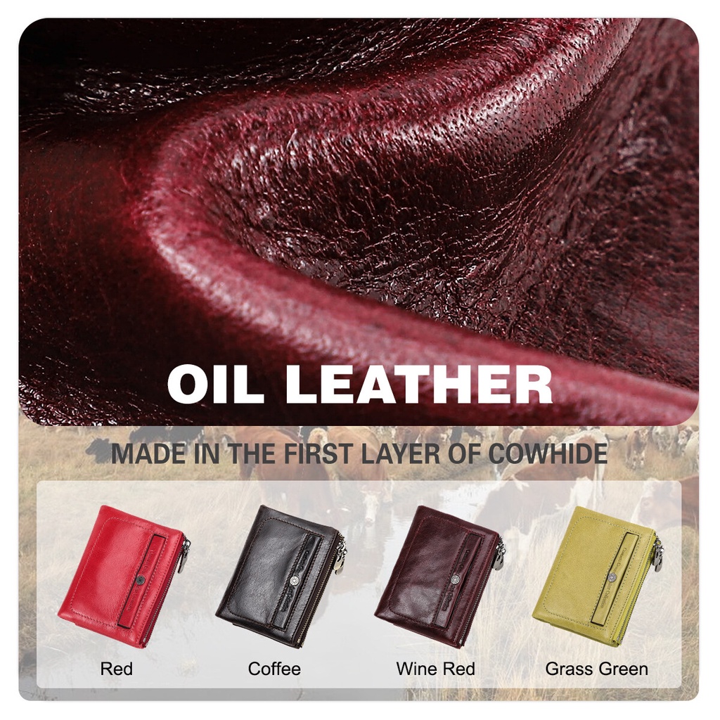 Ví mini cầm tay CONTACT'S C2197 phối khóa kéo thanh lịch thời trang cho nữ