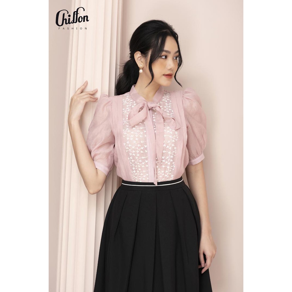 <Chân váy đẹp Chiffon>_Chân váy xòe công sở ly hộp viền cạp dễ phối đồ