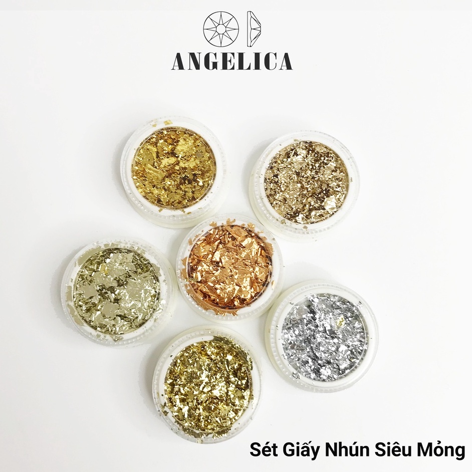 Set Giấy Bạc/ Giấy Nhún Nail Siêu Mỏng Ẩn Gel Trang Trí Móng ANGELICA SNSM 6 Hũ