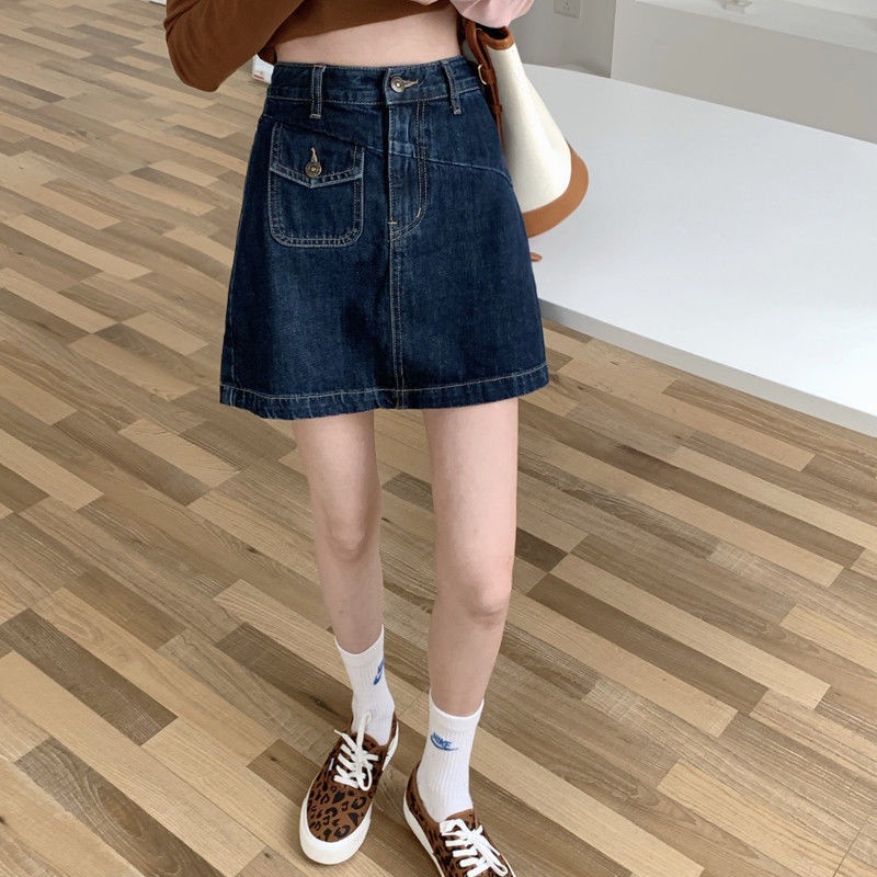 Chân váy jean Mỏng Dáng Chữ A Lưng Cao Kiểu Retro Cá Tính Cho Nữ