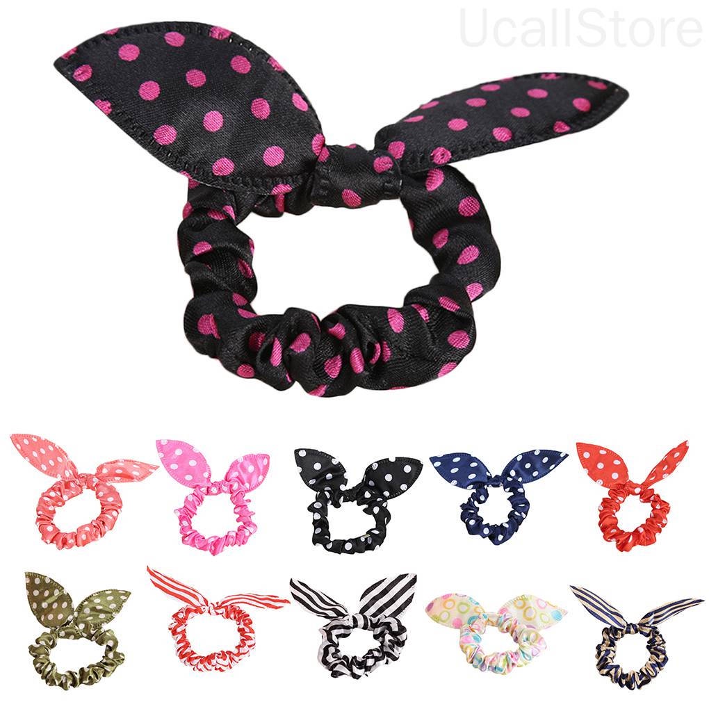 Dây Cột Tóc Tai Thỏ Co Giãn Họa Tiết Chấm Bi Nhiều Màu Sắc Cho Bé Gái 1 Tuổi