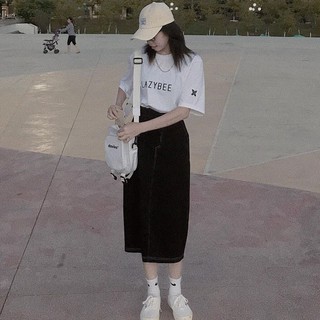 Chân váy jean chỉ nổi xẻ tà chân váy dài titto closet