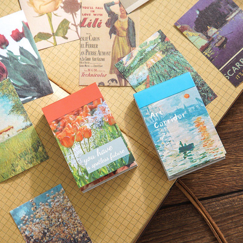 Set 50 Tờ Sticker Dán Trang Trí Sổ Tay Diy Hình Phong Cảnh Cổ Điển