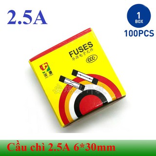 [Hộp 100 chiếc] Cầu chì ống thủy tinh 2.5A cỡ 6*30mm