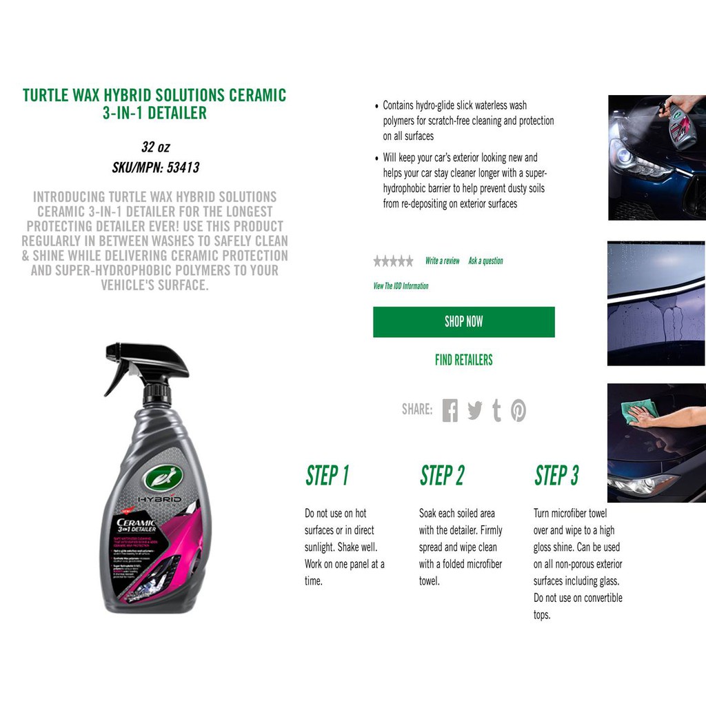 Turtle Wax 53413 Hybrid Solutions Ceramic 3-in-1 Detailer