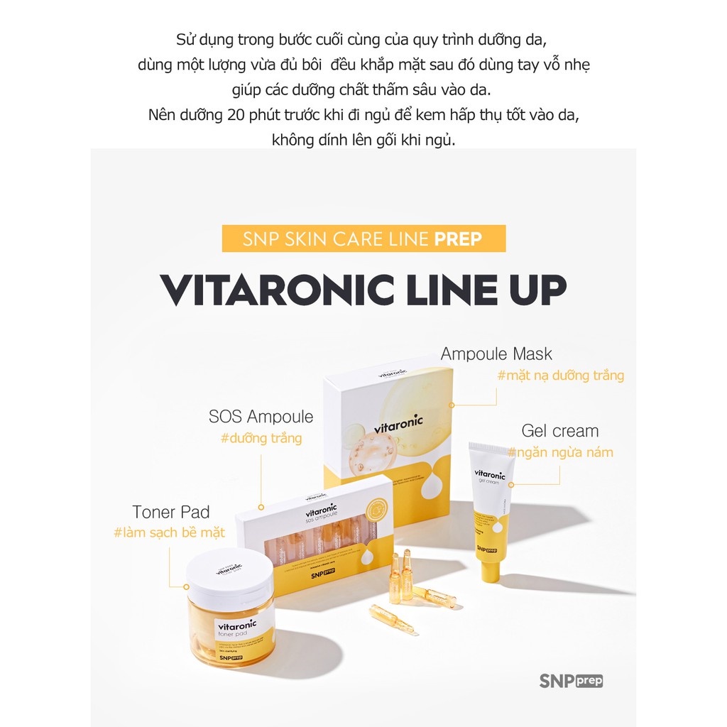 Kem Dưỡng Trắng Da Ban Đêm SNP Prep Vitaronic Gel Cream Cải Thiện Da Nám Xạm Mầu 50ml