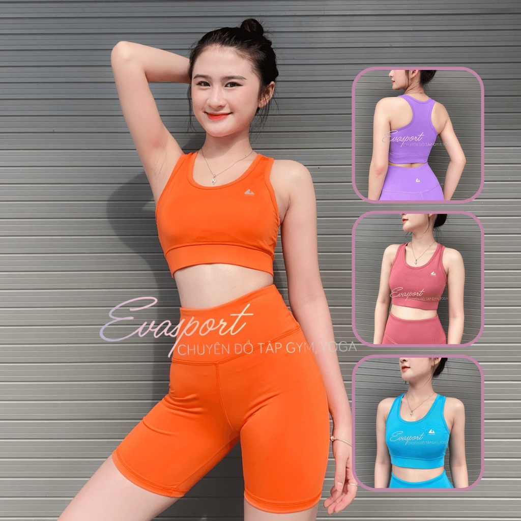 Set đồ tập gym nữ ngố, bộ thể thao nữ tập yoga aerobic chạy bộ gồm áo bra quần ngố tập gym EVASPORT