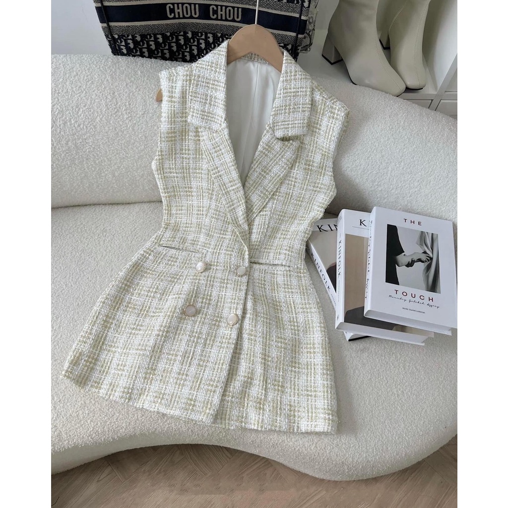 ZUKY Vest đầm TWEED may 2 lớp ôm tôn dáng