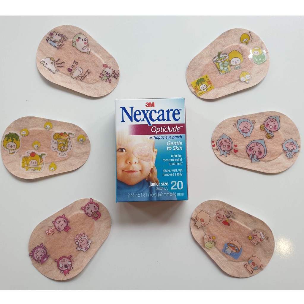 Hộp dán mắt chữa nhược thị Nexcare Canada - 20 miếng cho bé dưới 4 tuổi - tặng sticker vui nhộn- size Junior