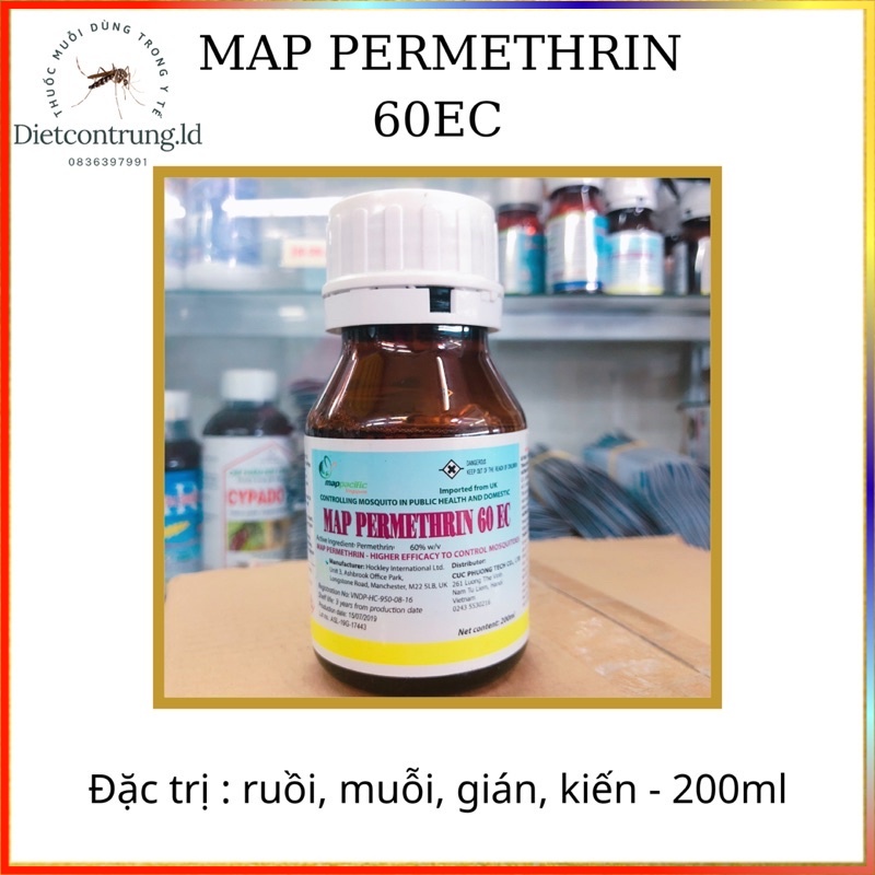 Thuốc diệt muỗi, côn trùng MAP PERMETHRIN 60EC - 200ml CSNC104 .