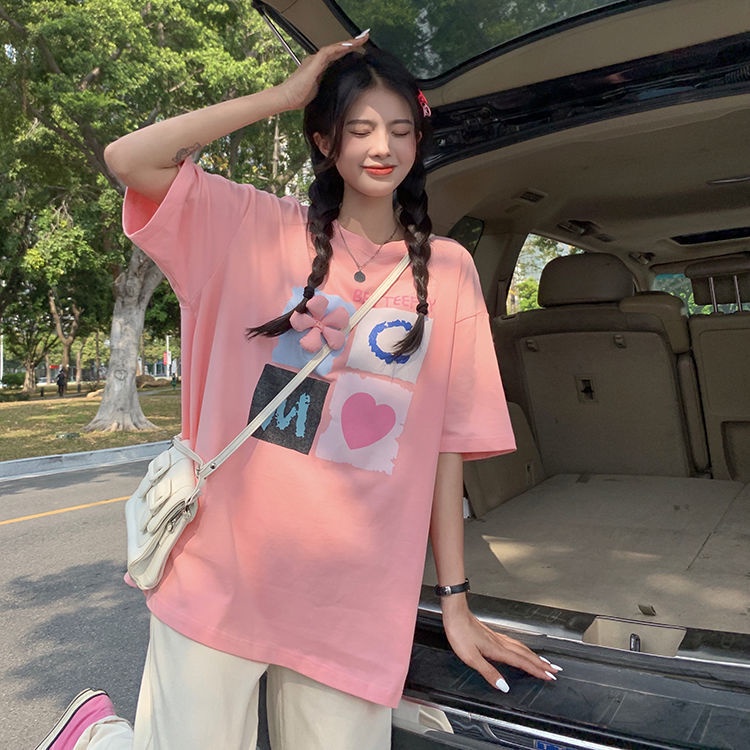 Áo Thun Tay Ngắn Dáng Rộng In Chữ Trẻ Trung Hợp Thời Trang Hè Mới Cho Bạn Gái