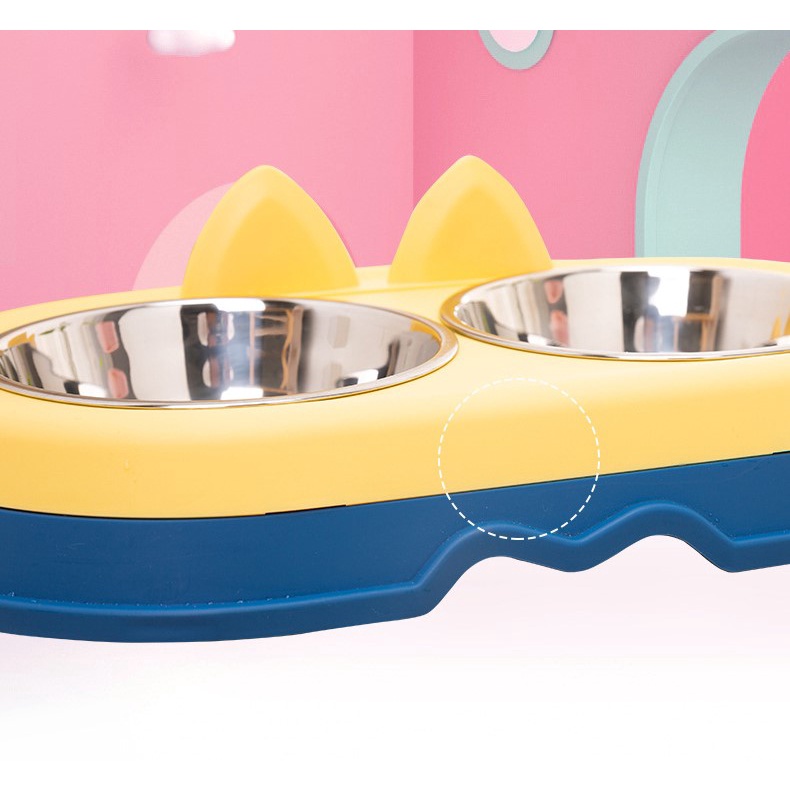 Chén đôi inox mặt gà con dành cho chó mèo