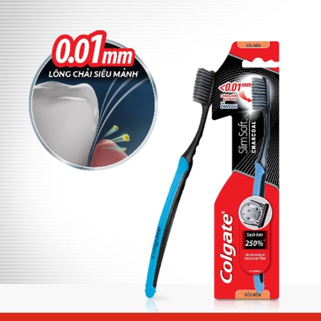 Bàn chải đánh răng Colgate than hoạt tính kháng khuẩn SlimSoft Charcoal mềm